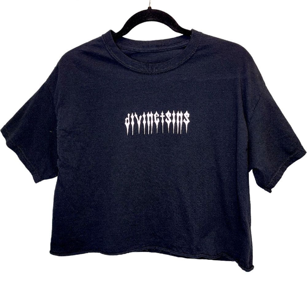 1 of 1 Custom Divine Sins Friends Family Black Short Sleeve Cropped Shirt